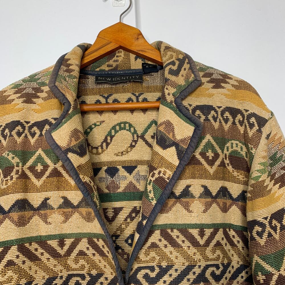 Vintage 80s New Identity women's woven cotton southwestern print blazer XL - Picture 3 of 10